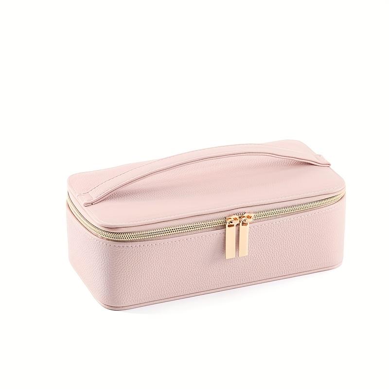 

Большая шкатулка для украшений в гламурном стиле из искусственной кожи, прозрачный настольный органайзер с бархатной отделкой, застежка-молния, идеально подходит для Рождества, Дня благодарения розовый