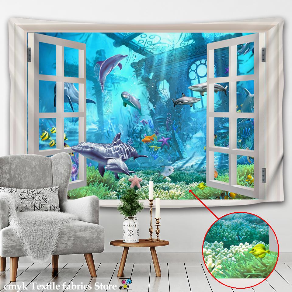 Meeresmuseum Wandteppich Wandbehang Unterwasserwelt -Hippie Dekor Wandtuch-Wal Wandtuch Böhmische Dekoration Handwäsche