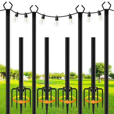 String Light Pole 10 Ft Coated Metal Pole with Fork Outdoor Light Pole with Spikes String Light Holder for Patio Deck Garden Wedding Party Decor