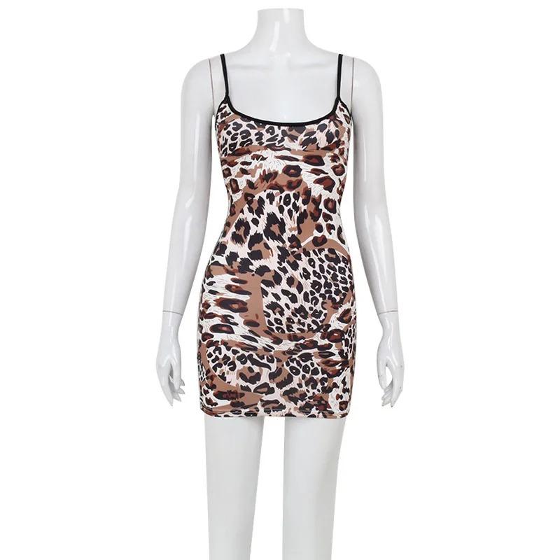 Fashion Sexy Summer Leopard Printed Women Dresses Backless Streetwear Regular Casual Camisole Strapless Skinny Vestidos Robes