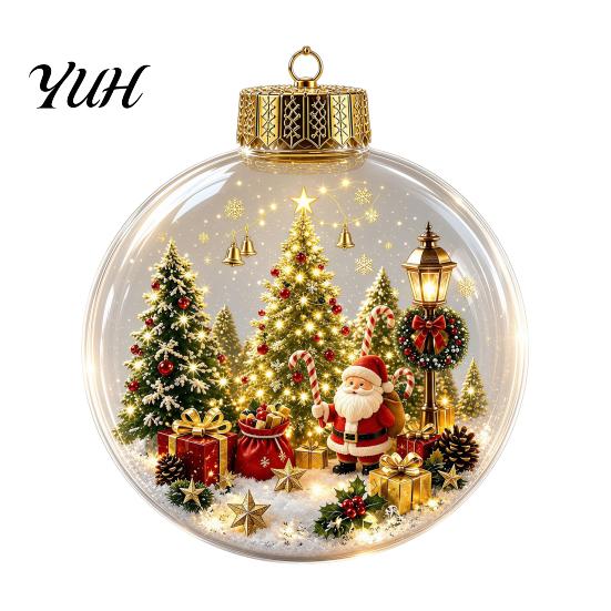 Romantic Christmas Atmosphere Lights Glowing Story Ornament, Mini Holiday Scene In Clear Ball with Lighted Ornaments LED Light, Acrylic Hanging
