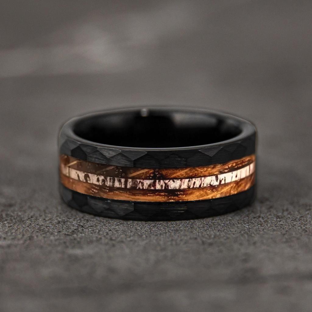 Fashion 8mm Stainless Steel Rings For Men Inlay Blue Opal And Abalone Shell Ring Men Wedding Engagement Jewelry Anniversary Gift