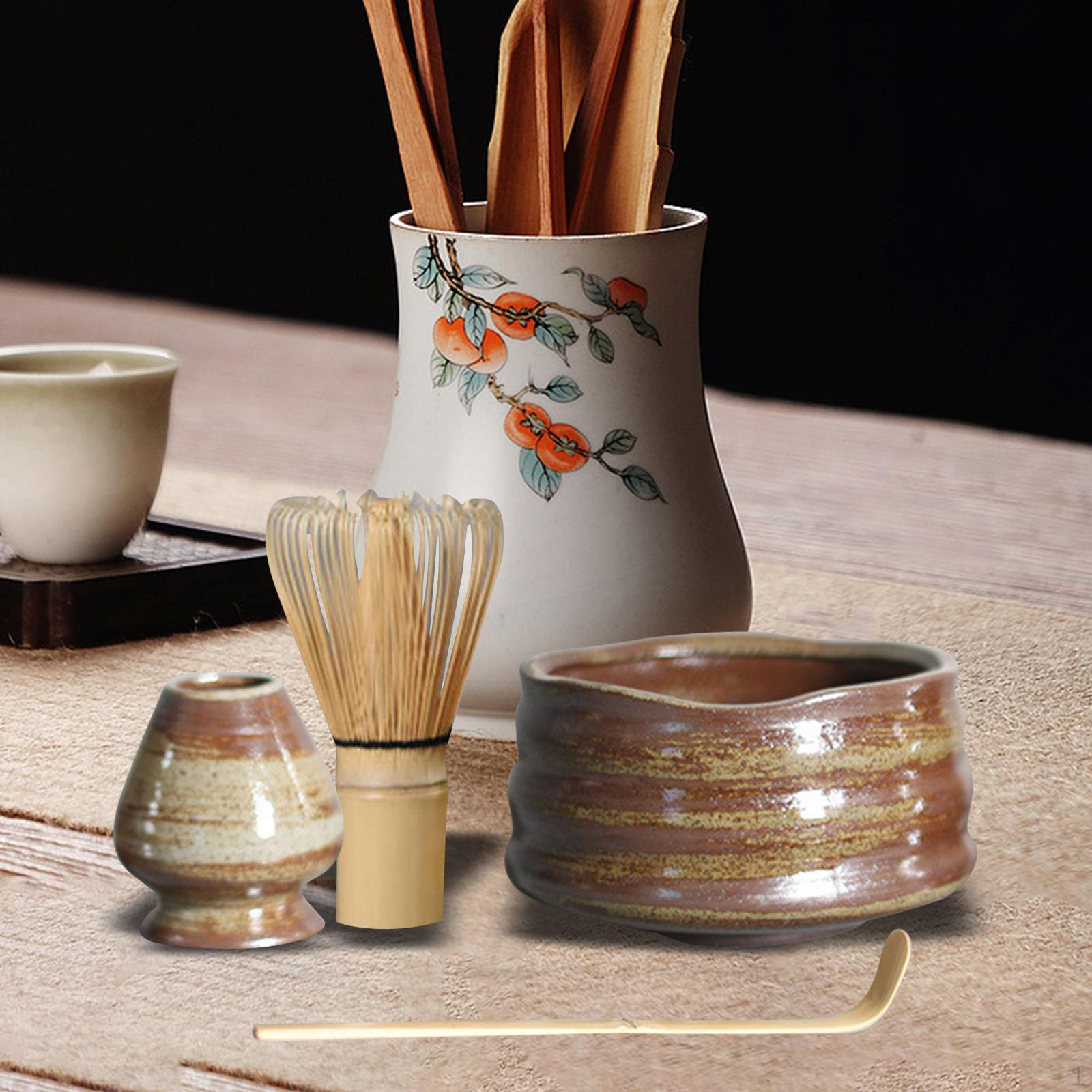 

Набор венчиков для матча, ложка, миска, набор для церемоний для столовой ручной работы Dark Brown