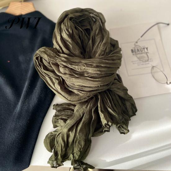 Unisex Long Scarf Women Solid Color Pleated Retro Autumn Warm Winter Soft Vintage Inspired