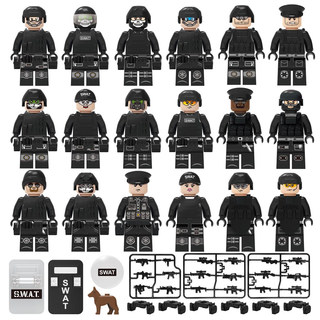 132 Bags 1620 City Black Doll Weapon Military Police Figurine Children Building Block Soldier Toy