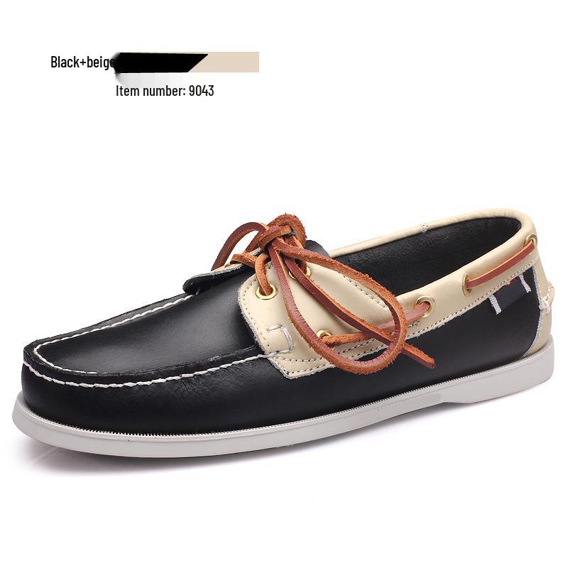 Plus Size Men's Casual Lace-Up Genuine Leather Boat Shoes with Rubber Sole for Driving