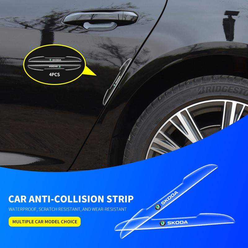 4pcs Car Door Transparent Anti collision Protector Bar Stickers For Skoda Enyaq A7 Superb Rapid Kamiq Octavia Kodiaq Fabia