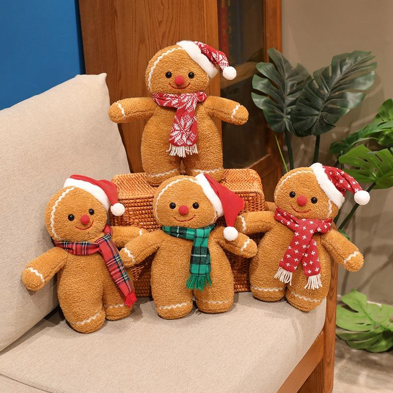 Lovely Gingerbread Man Plush Toys Kawaii Christmas Gingerbread Plushie Dolls Stuffed Soft Toy For Birthday Party Decor