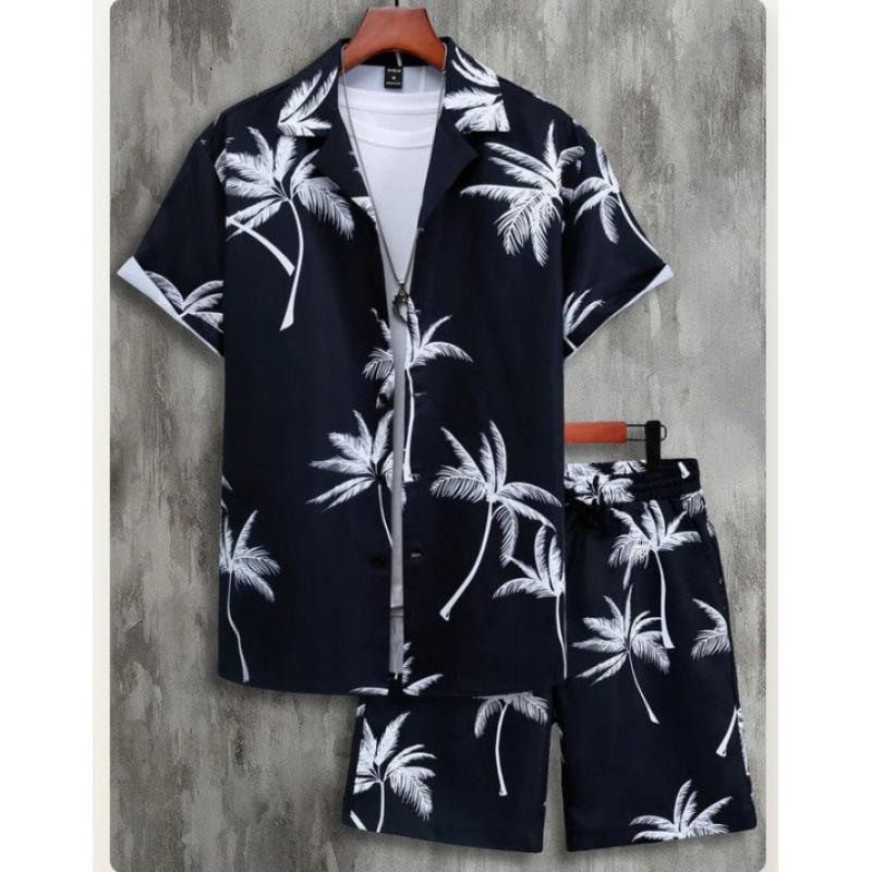 Men's 3D Print Hawaiian Shirt & Shorts Set - Casual Beachwear