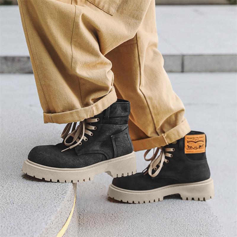 Fashion Blue Denim Men's Boot Autumn High Top Platform Cowboy Boots Man Original Casual Short Barrel Boots Men botas para hombre