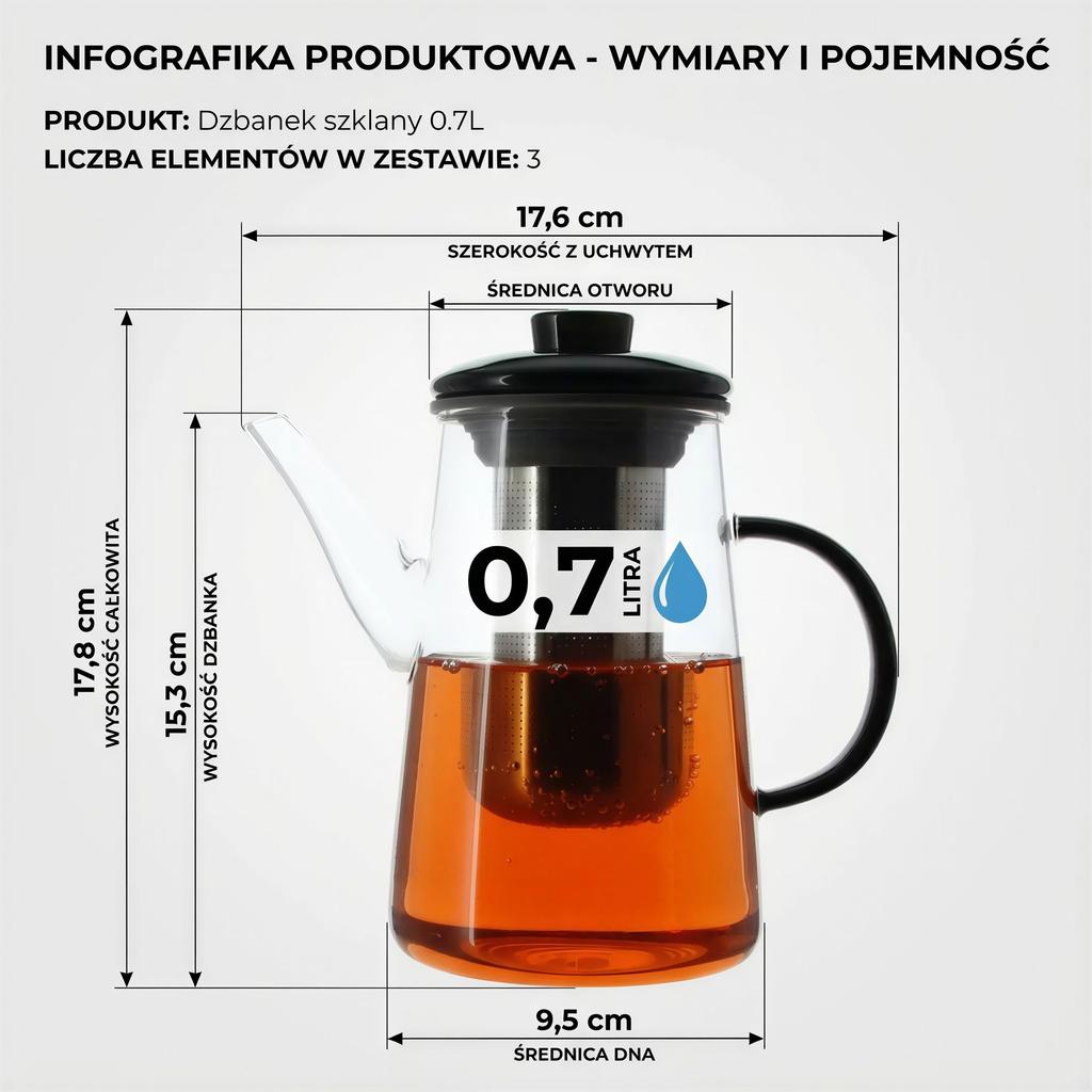 GLASS JUG TEA INFuser 0.7L TRANSPARENT WITH FILTER Ø10.6 CM