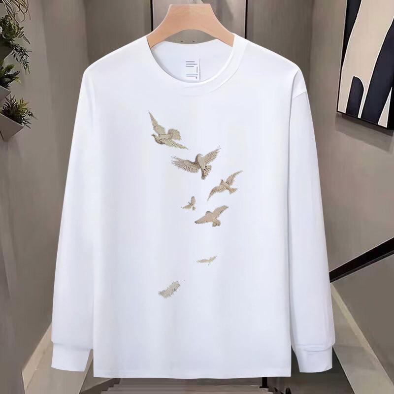 Heavy High-End Trendy Brand Pure Cotton T-Shirt Men'S Bottoming Shirt Long-Sleeved Trendy Autumn And Winter Men'S And Women'S Crew Neck Sweater