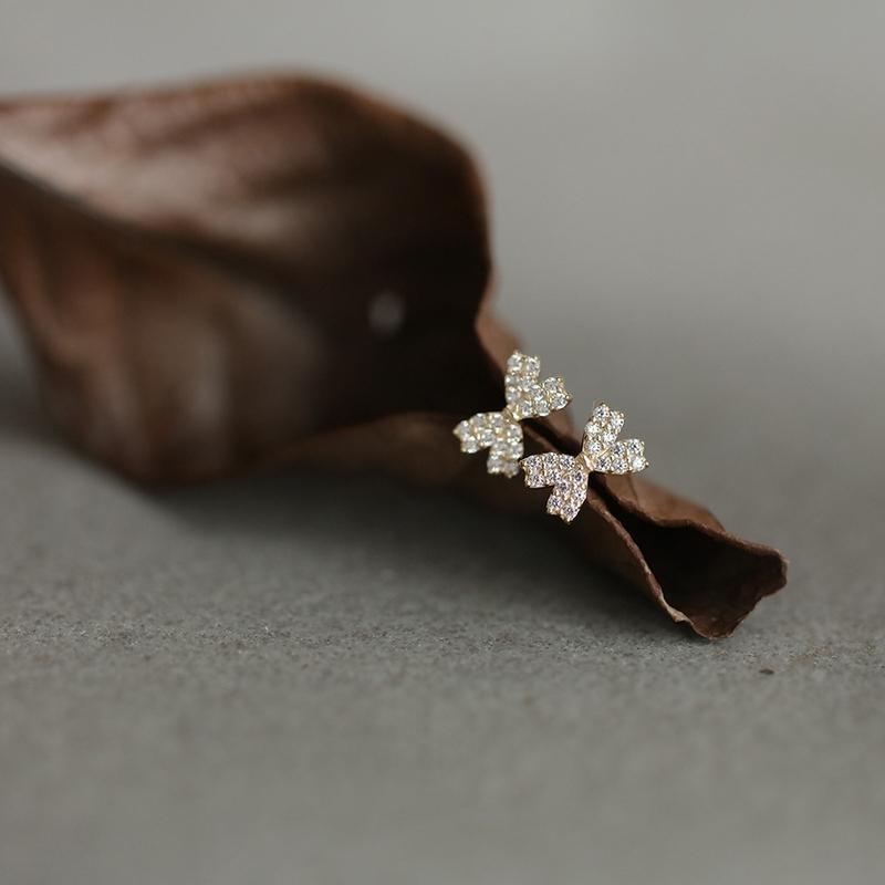 

925 Sterling Silver Plated 14K Gold Pavé Zircon Bow Stud Earrings for Women Korea Exquisite Temperament jewelry Silver