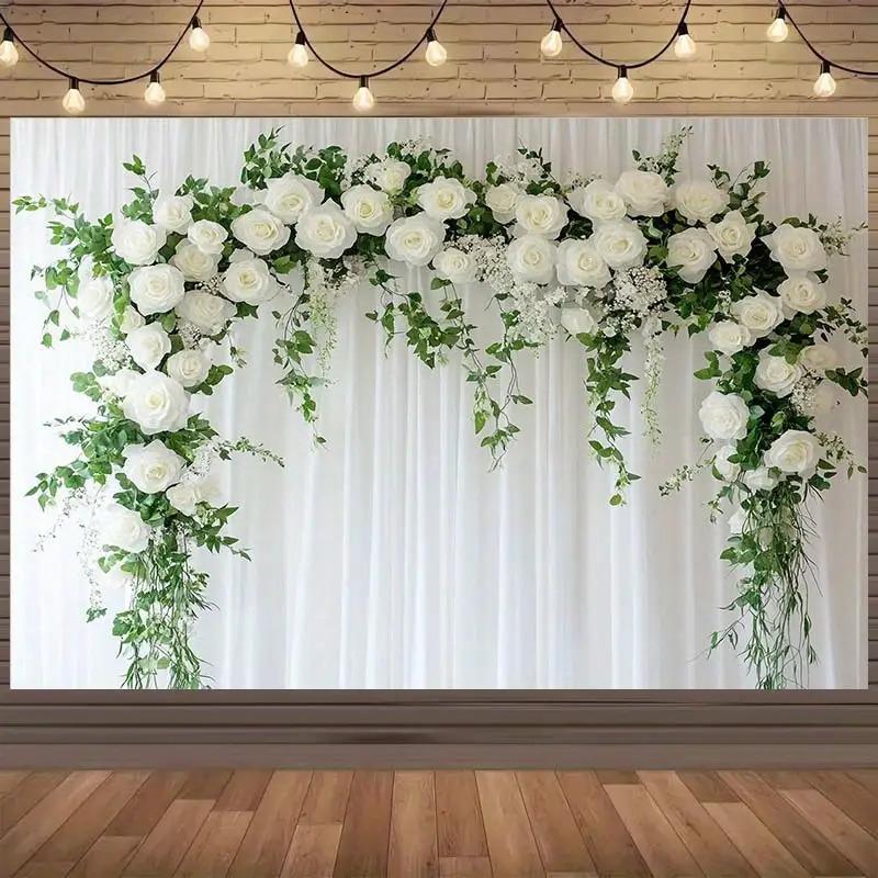 1pc, 2D flat, romantic wedding backdrop with elegant white curtains, perfect for celebrations. (Please send decorations, wsj)