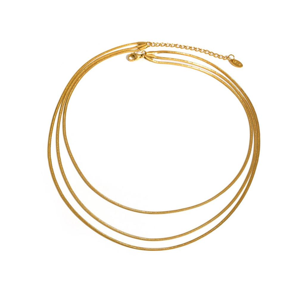 Fashion Accessories Stainless Steel Multi-Layer Three-Layer Flat Snake Chain Necklace 18K Gold Women 2125
