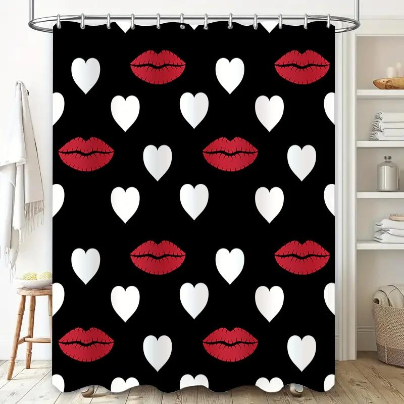 Shower curtain with red lips pattern, Fashion Red Lips Pattern Shower