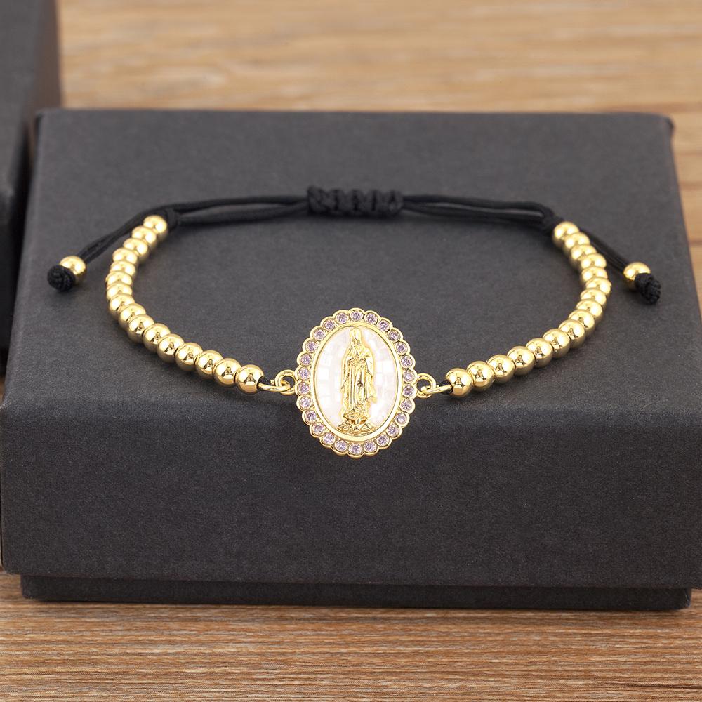 Nidin Classic New Design Oval Shape Virgin Mary Shiny Zircon Charm Chain Bracelets Adjustable 6 Colors Female Jewelry Gifts
