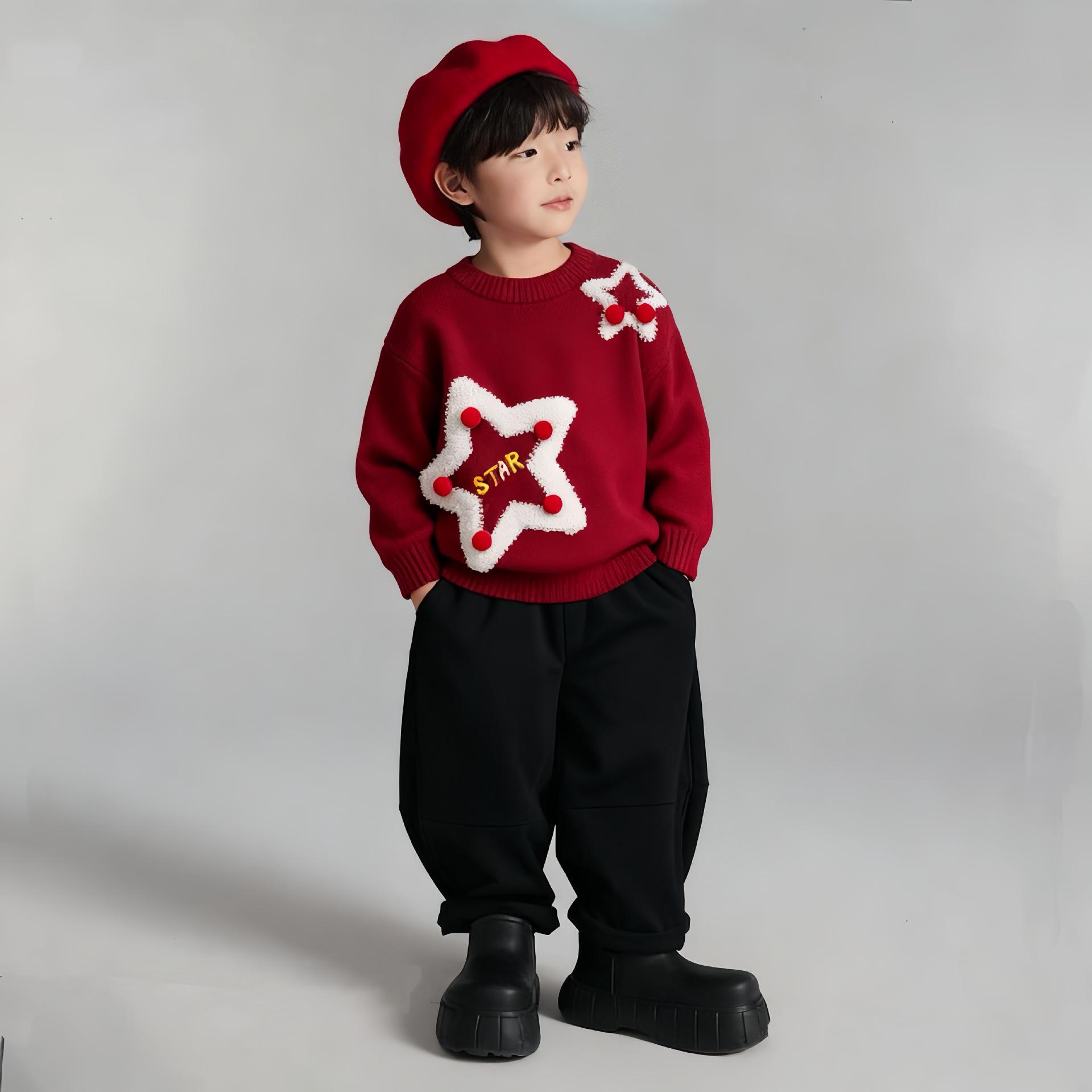 

Red Star Unisex Knit Sweater for Kids - Versatile Christmas & New Year Wear 110 cm