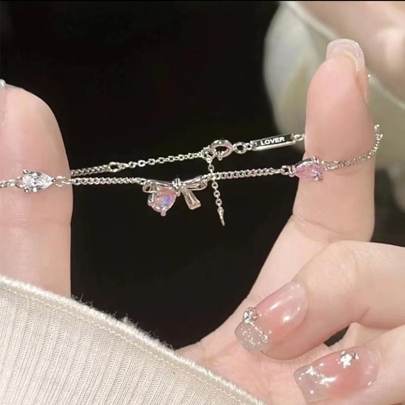 Elegant Flowers Bracelet For Women Y2K Sweet Girls Moon Cherry Blossom Bow Zircon Bracelets Luxury Designer Jewelry Gift