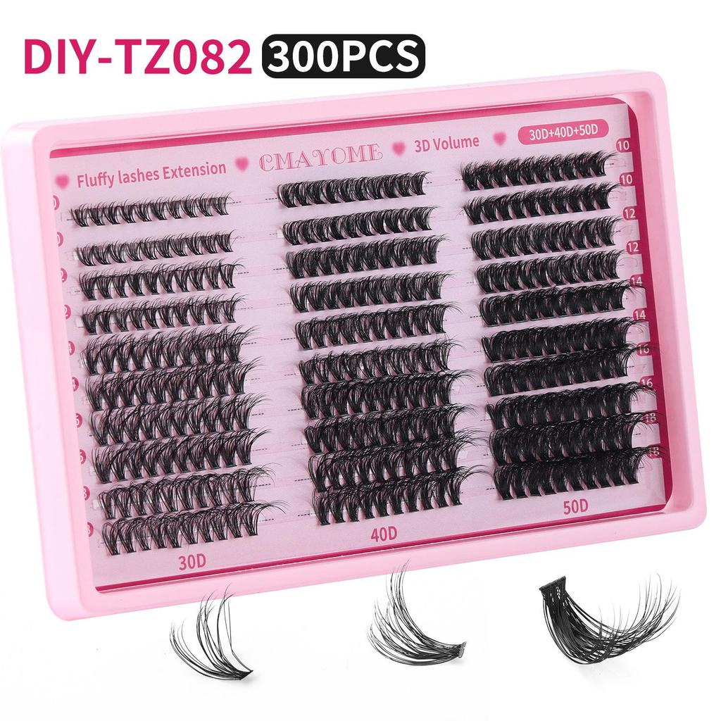 Cross-Border 300 Clusters D Curl Faux Eyelash Set: 10-18mm Dense Flower Cluster DIY Eyelashes