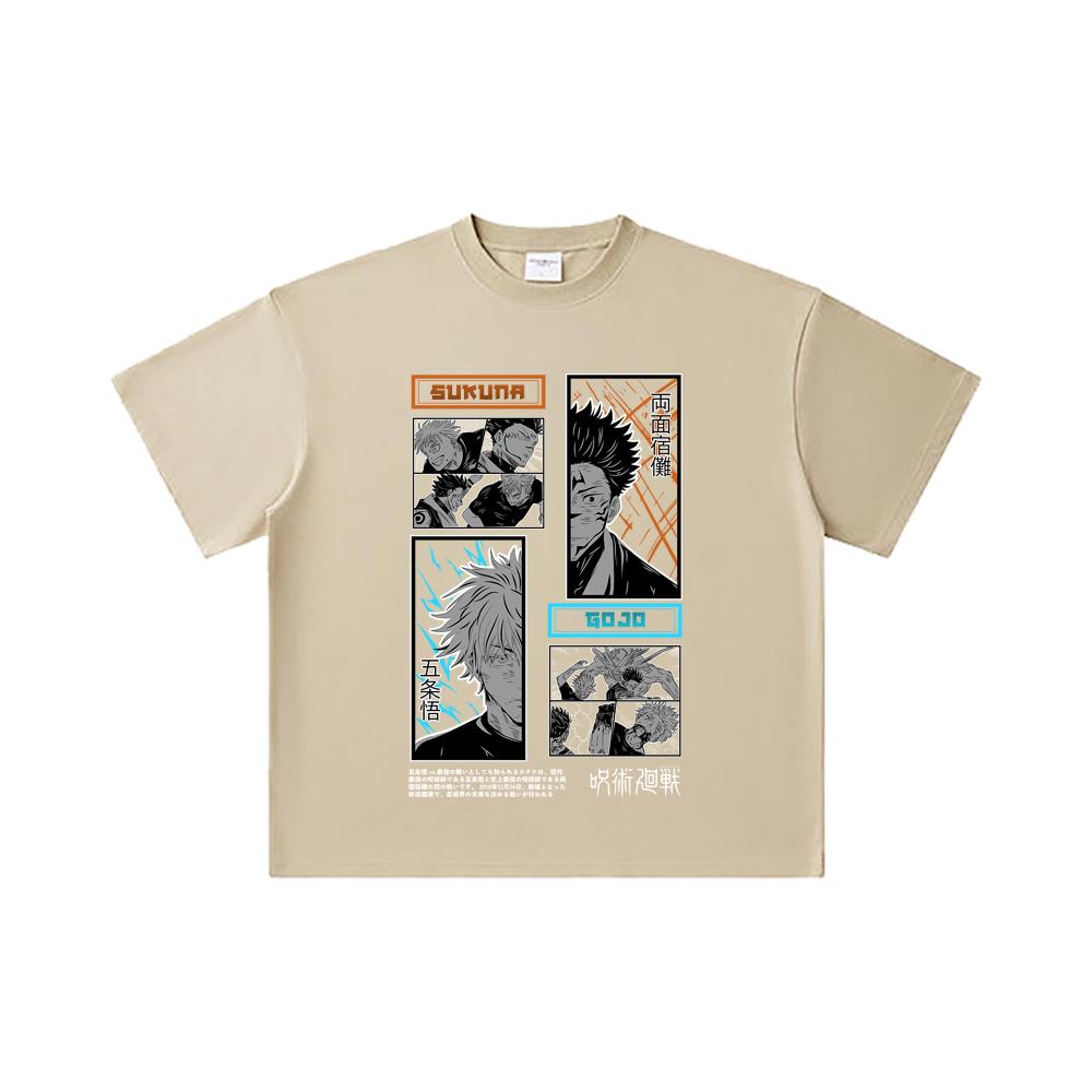 260 GSM Double Yarn 32 Count 100% Cotton Jujutsu Kaisen V33 Gojo Sukuna Print Unisex Heavy Cotton T Shirt