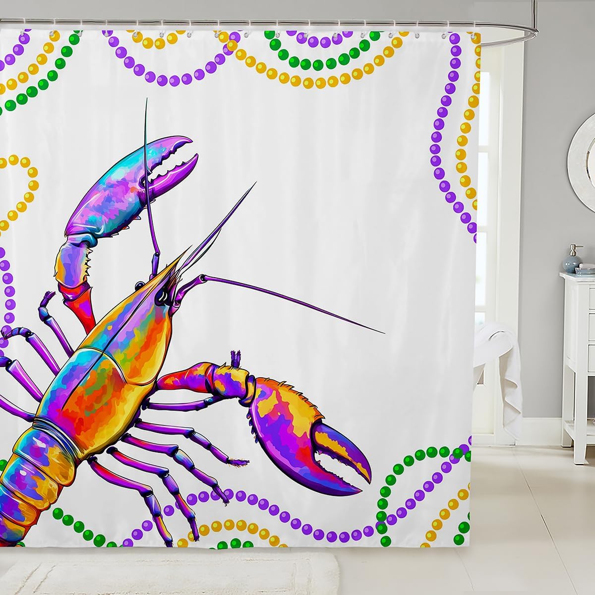 

Colorful Crawfish Mardi Gras Beads Shower Curtain Festival Theme 70X70 Inches W60H190(CM)-1 Pcs