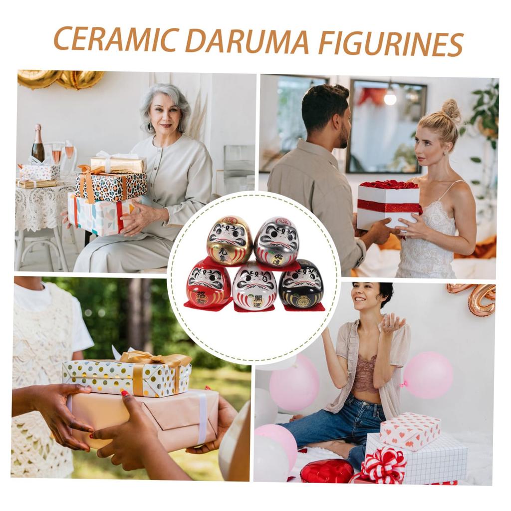 Holibanna 1 Set Daruma Daruma Lucky Red Daruma Wealth Daruma Mini Small Japanese Bronze Ceramic Eggs, Figurines, Daruma, Ornament, Statue, Tumbler,