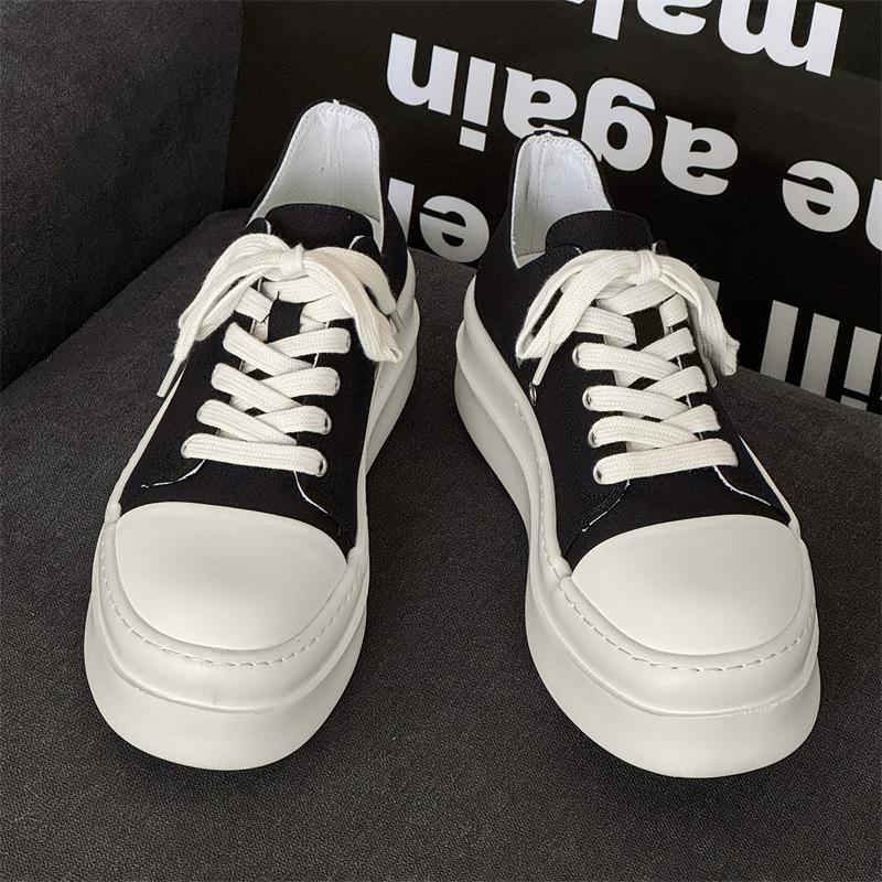 Fashion Youthful And Trendy Men's Casual Solid- Color Canvas Shoes With Lace -Up Thick-Soled Design Comfortable Urban Style Sports Shoes