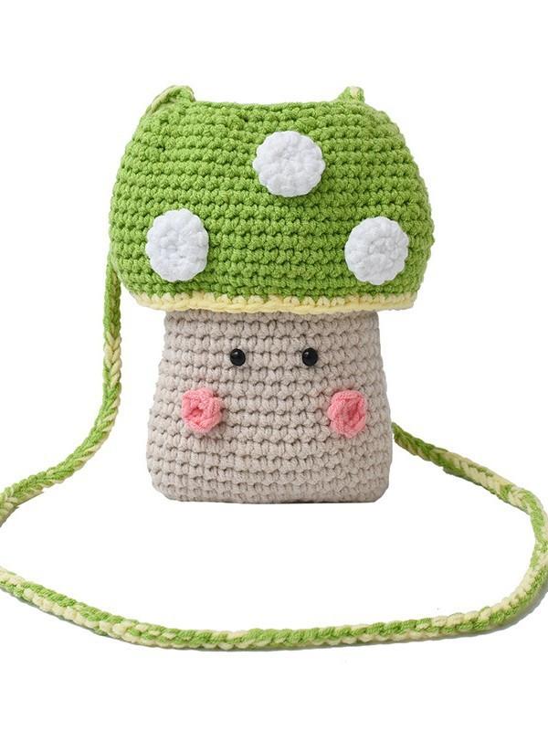 Knit Mushroom Handbag For Women With Soft Wool Material And Stylish Woven Design