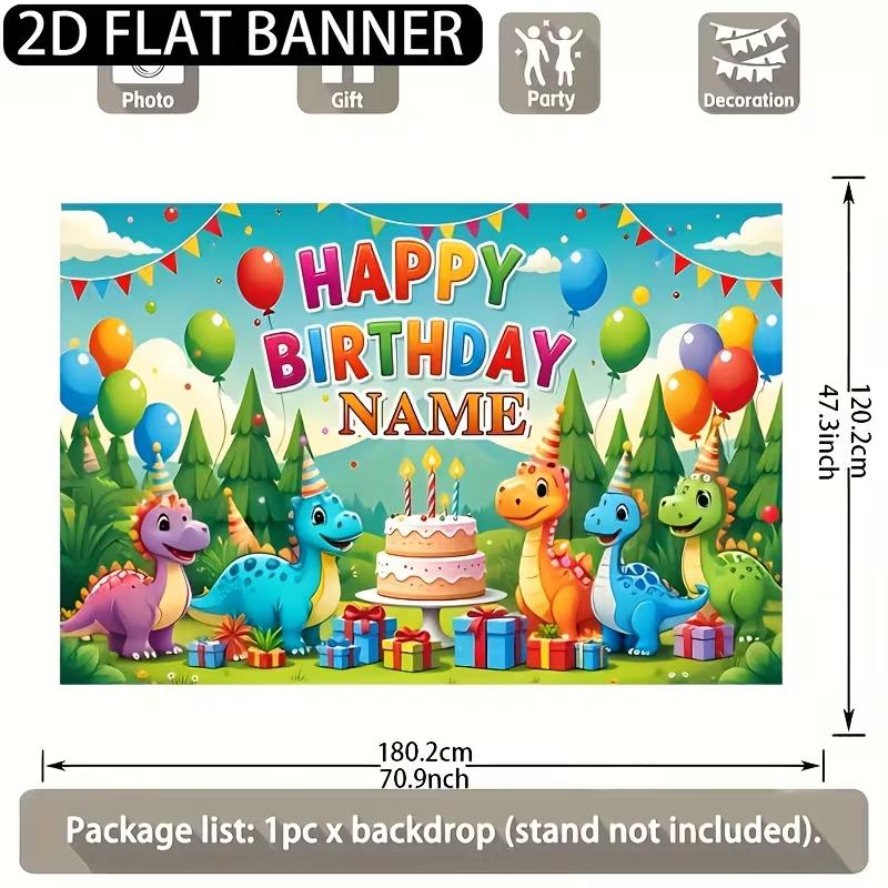 Personalized Dinosaur Birthday Backdrop Customizable Name Jungle Dino Party Banner for Kids