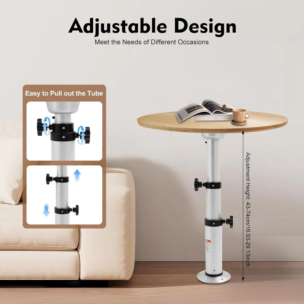 Pedestal Table Base, Adjustable Table Legs 16.9-29.1 inch, Table Pedestal Standfor Caravan,Marine Boat, Yacht(Silver)