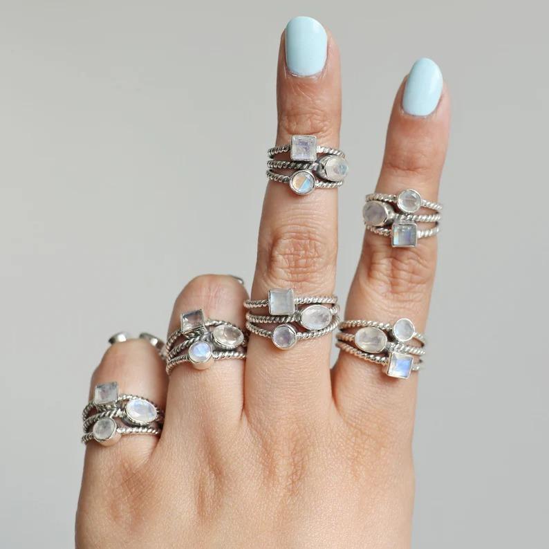 Solid 925 Sterling Silver Ring, Moonstone Gemstone Ring, Birthstone Ring, Bezel Ring, Gift For Her, Handmade Jewelry, Boho Ring