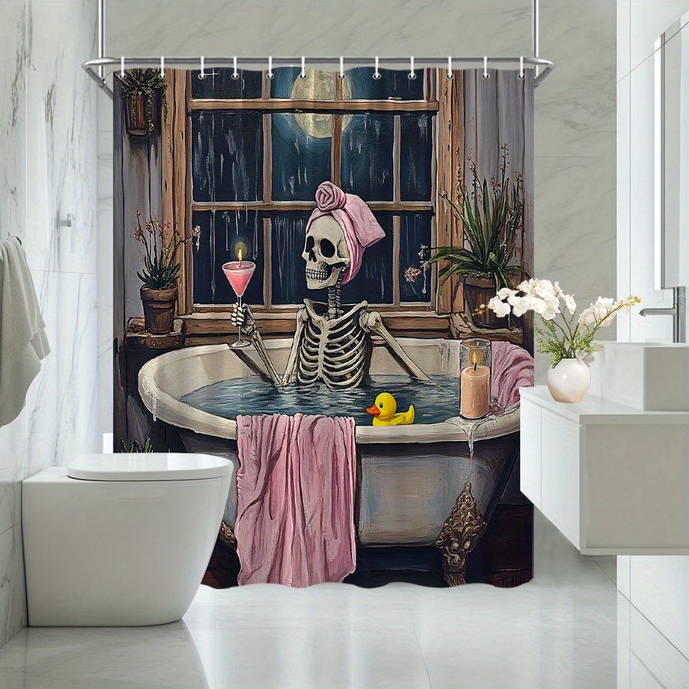 1Pc Halloween Skeleton Bathtub Shower Curtain Funny Bone Decor Vintage Style Polyester Fabric Bathroom Decor Bathtub Partition
