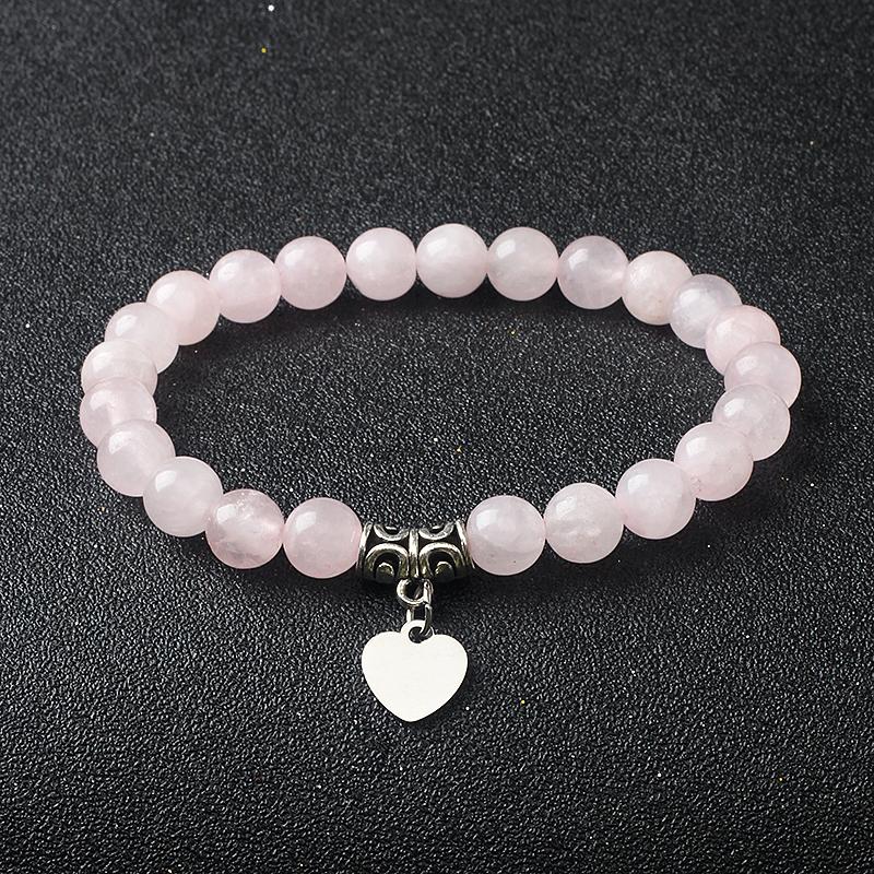 Original Amethyst Heart Charm Bracelets Women 316L Stainless Steel Pendant Bracelets Nature Stone Beaded Couple Jewelry Pulsera