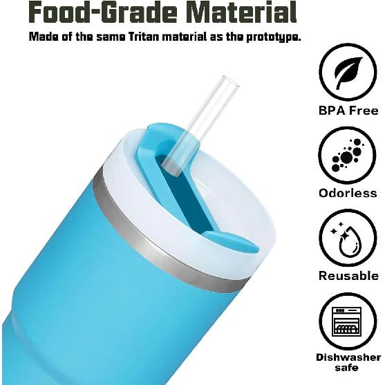 Replacement Straw Compatible with Stanley 14 oz 20 oz Cup Tumbler, 6 Pack Reble Straw with Cleaning Brush, Plastic, Clear