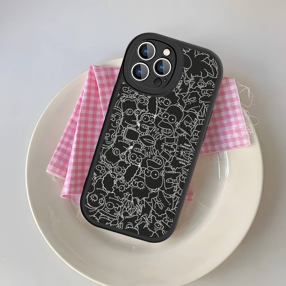 Vtipný kreslený S-Simpsons kryt na telefon pro iPhone 16 15 14 13 Pro Max 11 12 Plus Kožený silikonový obal