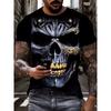 Men's Summer Casual T-Shirt 3D Golden Lightning Skull Print Short Sleeve Streetwear