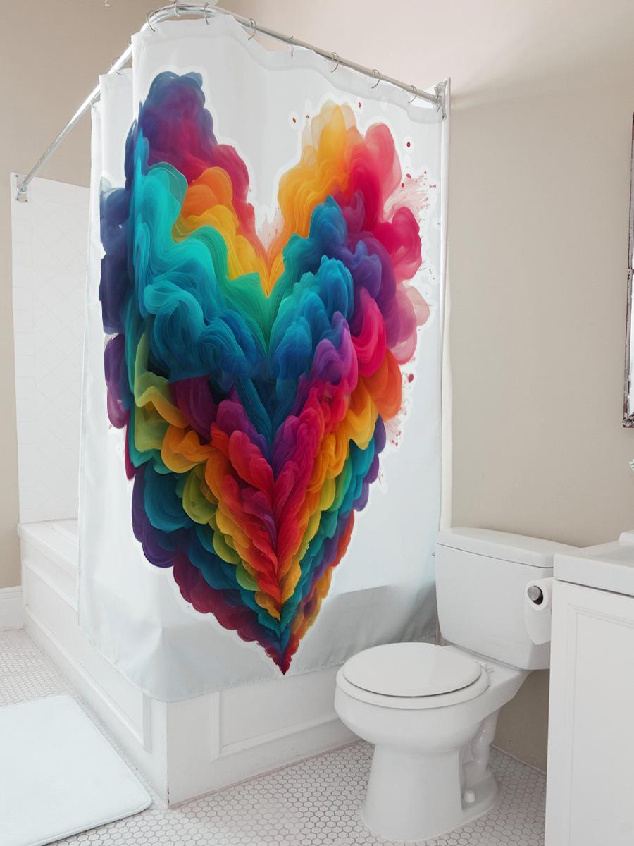 Rainbow Heart Shower Curtain - Vibrant Bathroom Decor 90X180cm
