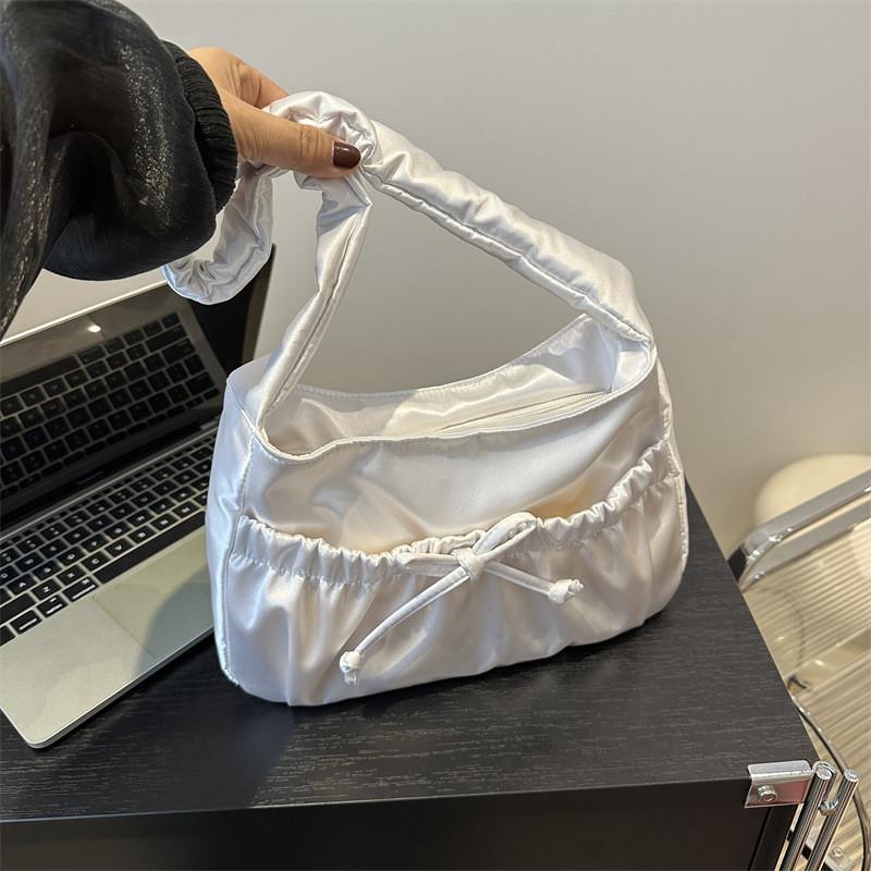 Stylish Large Capacity Underarm Bag For Women 2024 With Drawstring Pleated Design In Black And White Colors