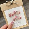 10Pcs Pink Plaid Short Stiletto Handmade False Nails For Women