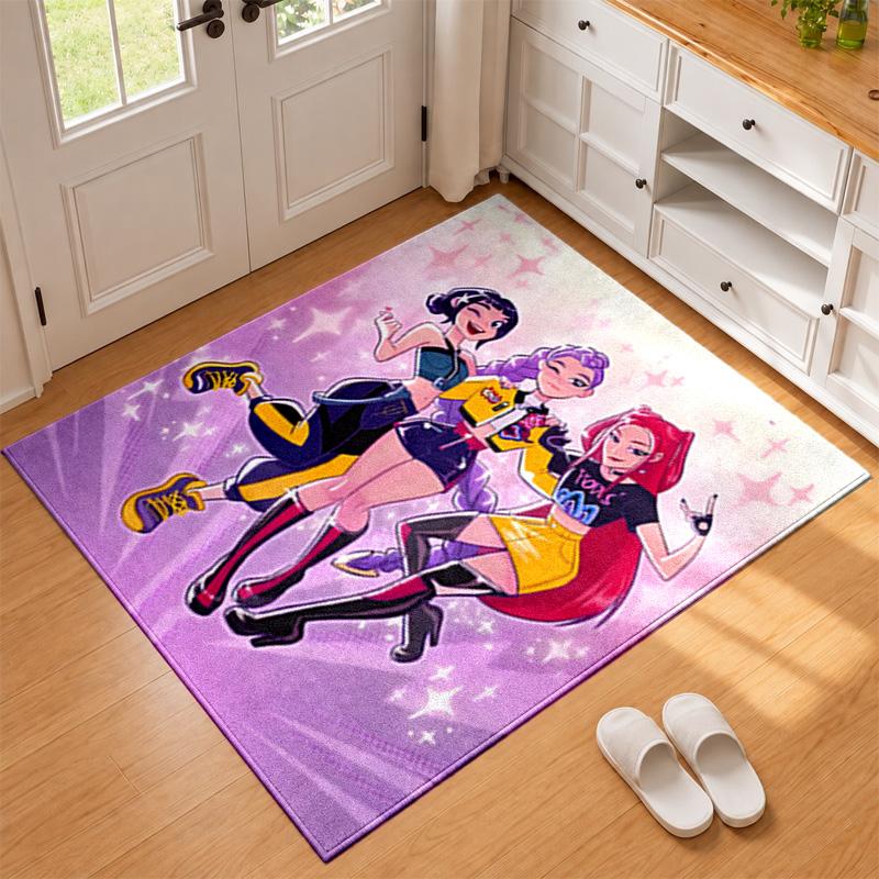 Kpop Demon Hunters Carpet Door Mat for Living Room or Bedroom Protective Mat Under Chair Office Decoration Christmas Gift Birthday Present