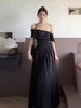 French Pure Desire Style One-word Shoulder Short-sleeved Dress Women's Summer New Style Temperament Waist and Thin Long Dress