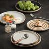 Ins Nordic Coarse Pottery Plate Western Food Flat Plate Steak Plate Household Vegetable Plate Vintage Cake Tray Restaurant Plate