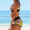 Zweiteiliger Damen-Badeanzug, Badebekleidung, Badeanzug, Strandmode, Tribal-Print, Neckholder, hohe Taille, Bikini-Set
