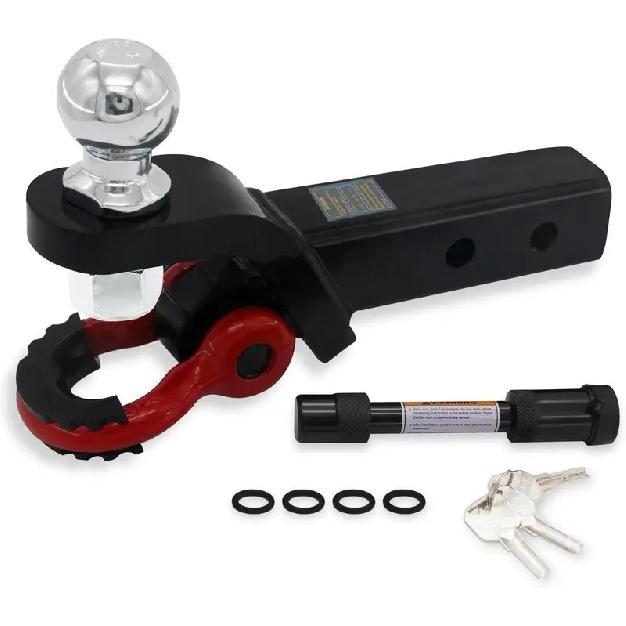 Heavy Duty 2-in-1 Trailer Hitch Ball Mount with Tow Shackle and Pin for Trucks, SUVs, Cars