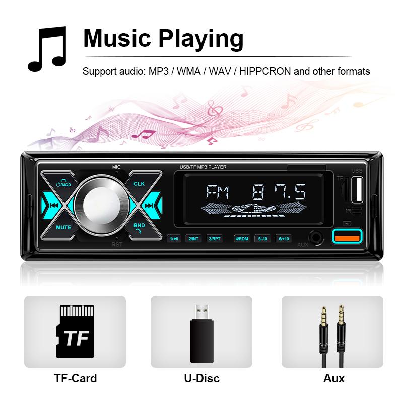 1 Din Radio Car Audio Stereo MP3 Player Bluetooth Multimedia Digital Stereos For Car Universal Colorful With Aux Input USB