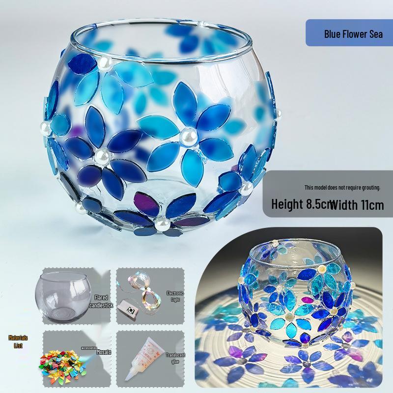 Mosaic DIY Candle Holder Kit: Educational Parent-Child Crystal Glass Light-Up Gift