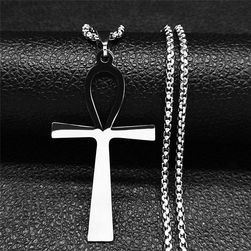 Gothic Ankh Cross Amulet Pendant Egyptian Necklace Women Stainless Steel Symbol of Life Cross Punk Necklaces Jewelry Gift N7078S