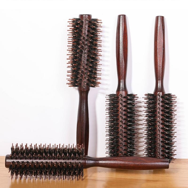 Wood Handle Round Rolling Brush Straight Twill Hair Comb Boar Bristle Round Barrel Hair Curling Brush Hairdressing Tool Hairdressing Accessories