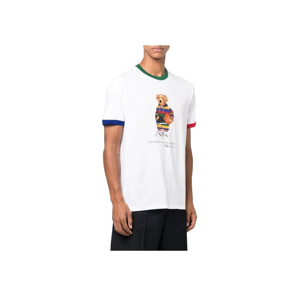 Polo Ralph Lauren Color Block Collar Bear Print Short Sleeve T-Shirt Men Tops White 710872321-001